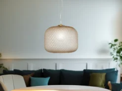 LED Pendelleuchte einflammig Kristall Glasschirm Bernsteinfarben, Ø 40cm