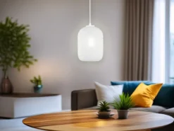 LED Pendelleuchte einflammig Kristall Glasschirm in Weiß, Ø 15cm
