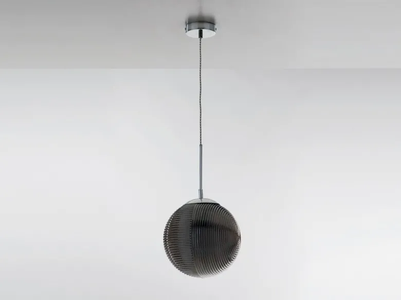 LED Pendelleuchte einflammig mit Relief Glaskugel aus Rauchglas, Ø 25cm