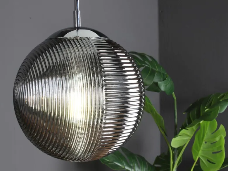LED Pendelleuchte einflammig mit Relief Glaskugel aus Rauchglas, Ø 25cm