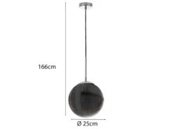 LED Pendelleuchte einflammig mit Relief Glaskugel aus Rauchglas, Ø 25cm