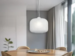 LED Pendelleuchte einflammig Kristall Glasschirm in Weiß, Ø 40cm