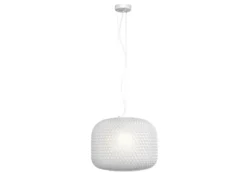 LED Pendelleuchte einflammig Kristall Glasschirm in Weiß, Ø 40cm