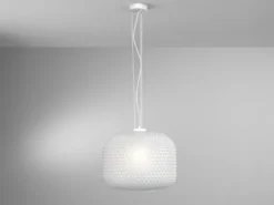 LED Pendelleuchte einflammig Kristall Glasschirm in Weiß, Ø 40cm