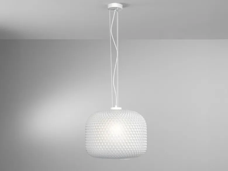LED Pendelleuchte einflammig Kristall Glasschirm in Weiß, Ø 40cm