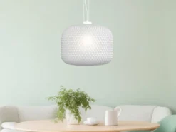 LED Pendelleuchte einflammig Kristall Glasschirm in Weiß, Ø 40cm