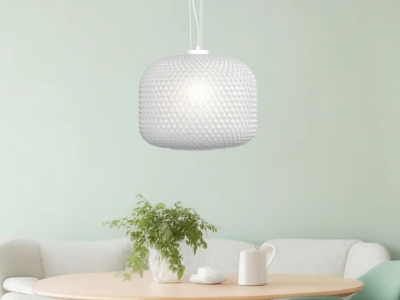 LED Pendelleuchte einflammig Kristall Glasschirm in Weiß, Ø 40cm