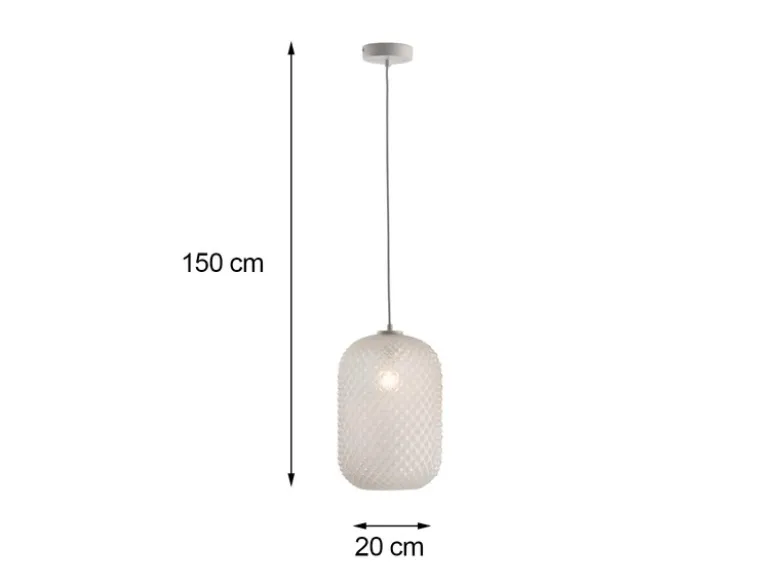LED Pendelleuchte einflammig Kristall Glasschirm in Weiß, Ø 20cm