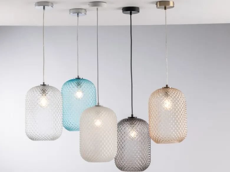 LED Pendelleuchte einflammig Kristall Glasschirm in Weiß, Ø 20cm