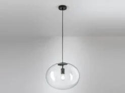 LED Pendelleuchte einflammig mit Kugel Glasschirm transparent Ø 40cm