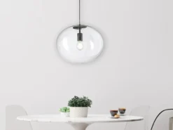 LED Pendelleuchte einflammig mit Kugel Glasschirm transparent Ø 40cm
