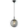LED Pendelleuchte einflammig Rauchglas Schwarz mit Messing Kugel, Ø 25cm
