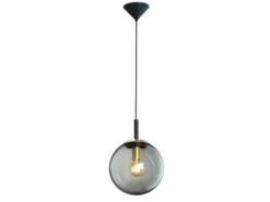 LED Pendelleuchte einflammig Rauchglas Schwarz mit Messing Kugel, Ø 25cm