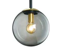 LED Pendelleuchte einflammig Rauchglas Schwarz mit Messing Kugel, Ø 25cm