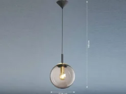 LED Pendelleuchte einflammig Rauchglas Schwarz mit Messing Kugel, Ø 25cm