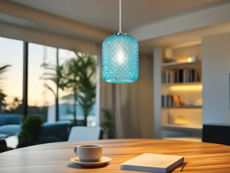 LED Pendelleuchte einflammig Kristall Glasschirm in Blau, Ø 15cm