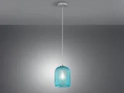 LED Pendelleuchte einflammig Kristall Glasschirm in Blau, Ø 15cm
