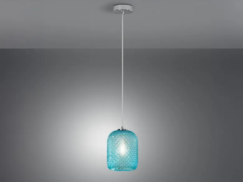LED Pendelleuchte einflammig Kristall Glasschirm in Blau, Ø 15cm