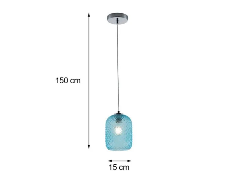 LED Pendelleuchte einflammig Kristall Glasschirm in Blau, Ø 15cm