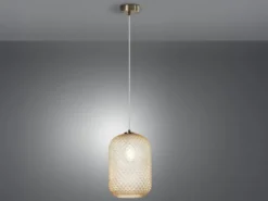 LED Pendelleuchte einflammig Kristall Glasschirm Bernsteinfarben, Ø 20cm