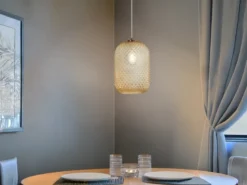 LED Pendelleuchte einflammig Kristall Glasschirm Bernsteinfarben, Ø 20cm
