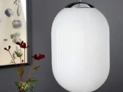 LED Pendelleuchte einflammig mit Relief Milchglas Lampenschirm Weiß, Ø 23cm