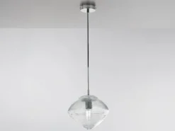 LED Pendelleuchte einflammig mit Relief Glasschirm in Blau, Ø 26cm