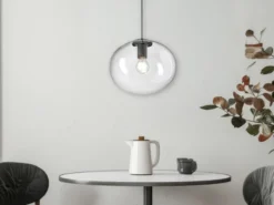 LED Pendelleuchte einflammig mit Kugel Glasschirm transparent Ø 30cm