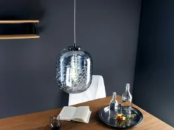 LED Pendelleuchte einflammig Wellenmuster Glasschirm in Blau, Ø 24,5cm