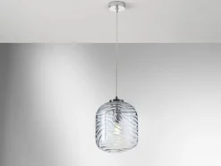 LED Pendelleuchte einflammig Wellenmuster Glasschirm in Blau, Ø 24,5cm