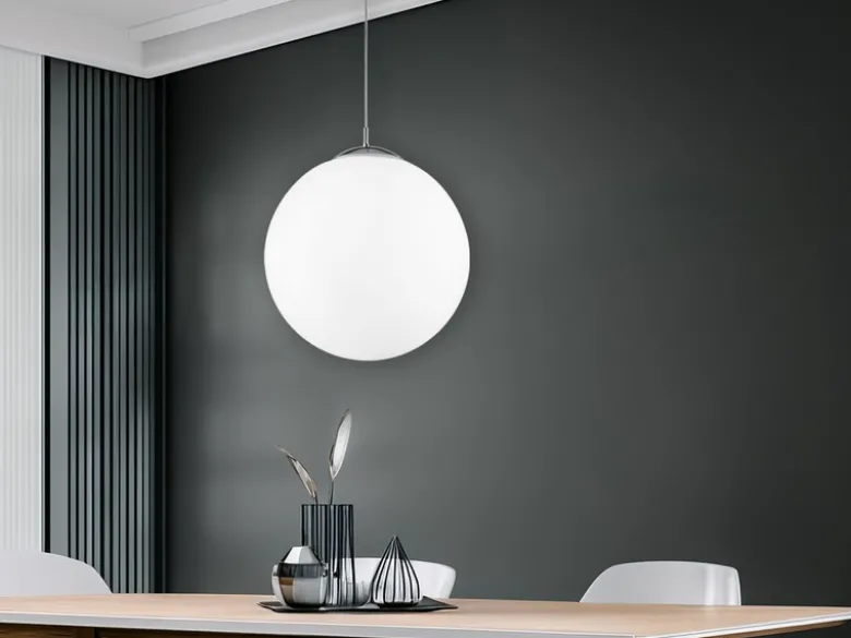 LED Pendelleuchte einflammig Glaskugel Opalweiß, Ø 45cm