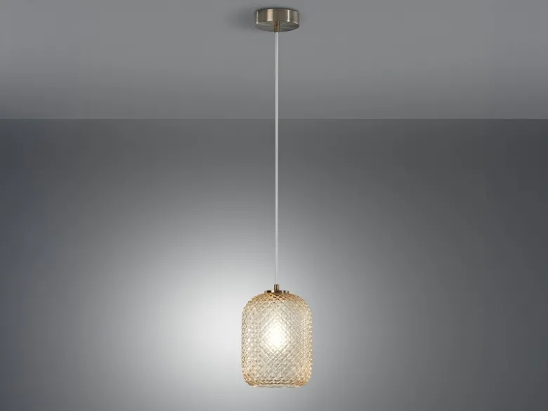 LED Pendelleuchte einflammig Kristall Glasschirm Bernsteinfarben, Ø15cm