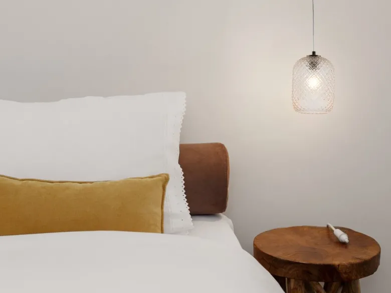 LED Pendelleuchte einflammig Kristall Glasschirm Bernsteinfarben, Ø15cm