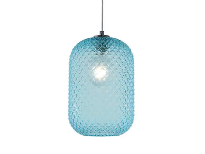 LED Pendelleuchte einflammig Kristall Glasschirm in Blau, Ø 20cm