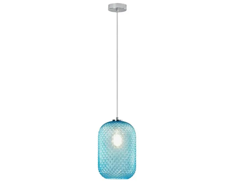 LED Pendelleuchte einflammig Kristall Glasschirm in Blau, Ø 20cm