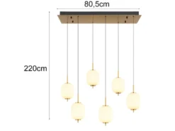 LED Pendelleuchte EWALD 6-flammig aus Metall Messing & Opalglas, B: 80,5cm