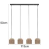 LED Pendelleuchte 4-flammig aus Jute Natur im Boho Stil, Breite 115cm