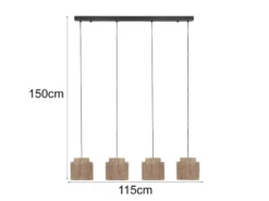 LED Pendelleuchte 4-flammig aus Jute Natur im Boho Stil, Breite 115cm