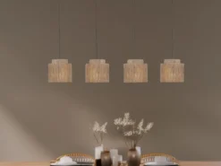 LED Pendelleuchte 4-flammig aus Jute Natur im Boho Stil, Breite 115cm