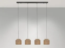 LED Pendelleuchte 4-flammig aus Jute Natur im Boho Stil, Breite 115cm