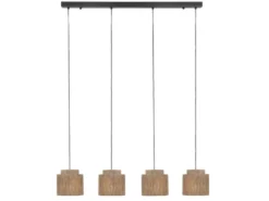 LED Pendelleuchte 4-flammig aus Jute Natur im Boho Stil, Breite 115cm
