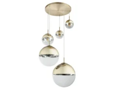 LED Pendelleuchte 5-flammig, Glaskugeln Gold & Klarglas, Ø 65cm