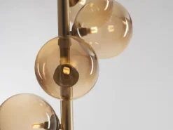 LED Pendelleuchte 5-flammig Gold-Glaskugeln Bernsteinfarbig, Höhe 183cm
