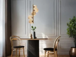 LED Pendelleuchte 5-flammig Gold-Glaskugeln Bernsteinfarbig, Höhe 183cm