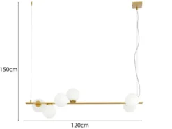 LED Pendelleuchte 6-flammig Gold mit Glaskugeln in Opalweiß, Breite 120cm