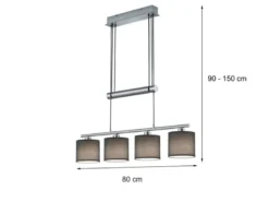 LED Pendelleuchte 4-flammig Grau höhenverstellbar mit Stoffschirmen, B: 80cm