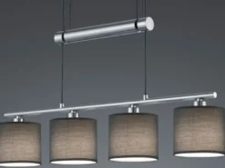 LED Pendelleuchte 4-flammig Grau höhenverstellbar mit Stoffschirmen, B: 80cm