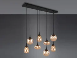 LED Pendelleuchte 8-flammig groß mit Glas amberfarbig, Breite 121cm