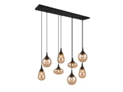 LED Pendelleuchte 8-flammig groß mit Glas amberfarbig, Breite 121cm