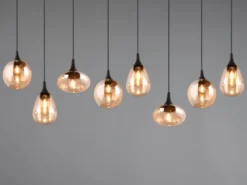 LED Pendelleuchte 8-flammig groß mit Glas amberfarbig, Breite 121cm